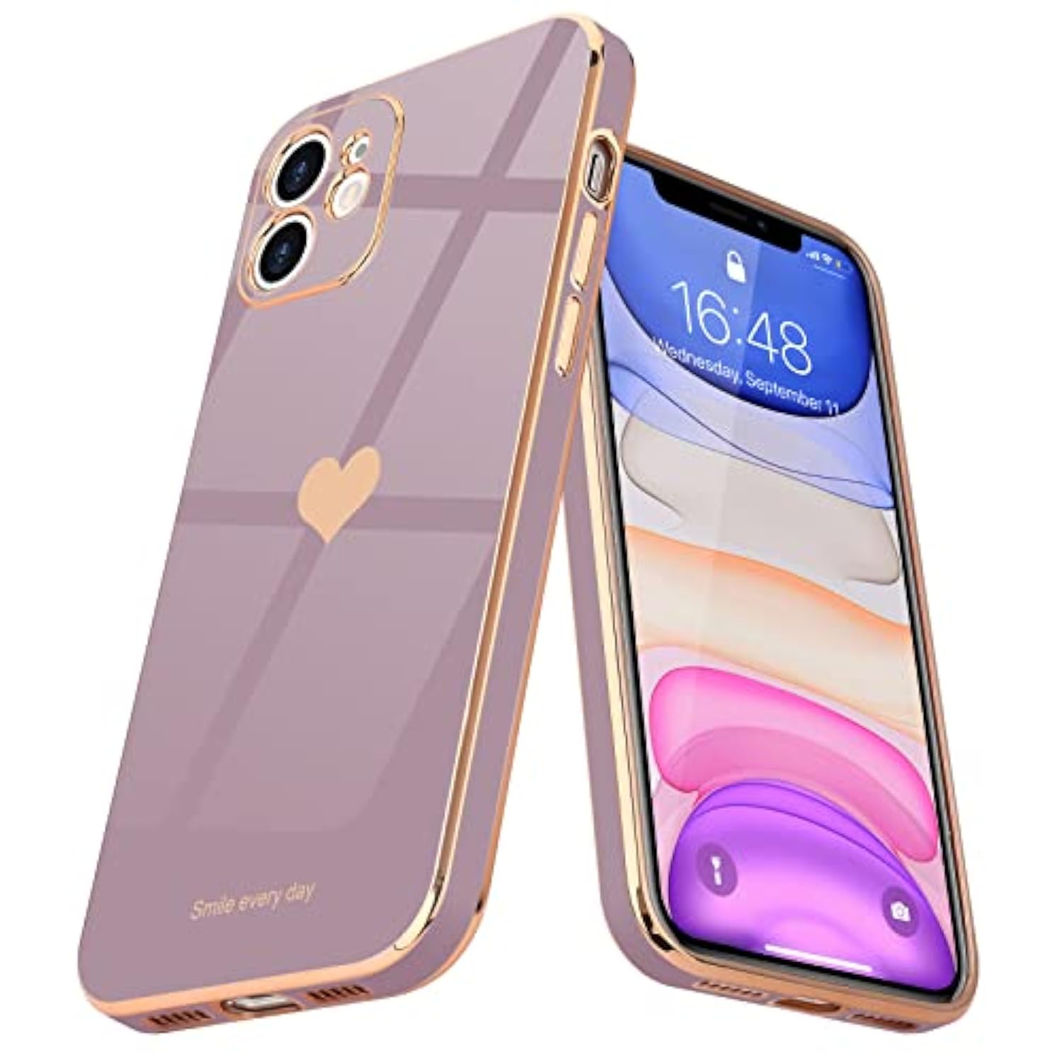 Compatible With Iphone 11 Case For Women Girl Cute Love Heart Luxury Bling Plating Soft Back Cover Full Camera Protection Bumper Silicone Shockproof Phone Case, Lavender