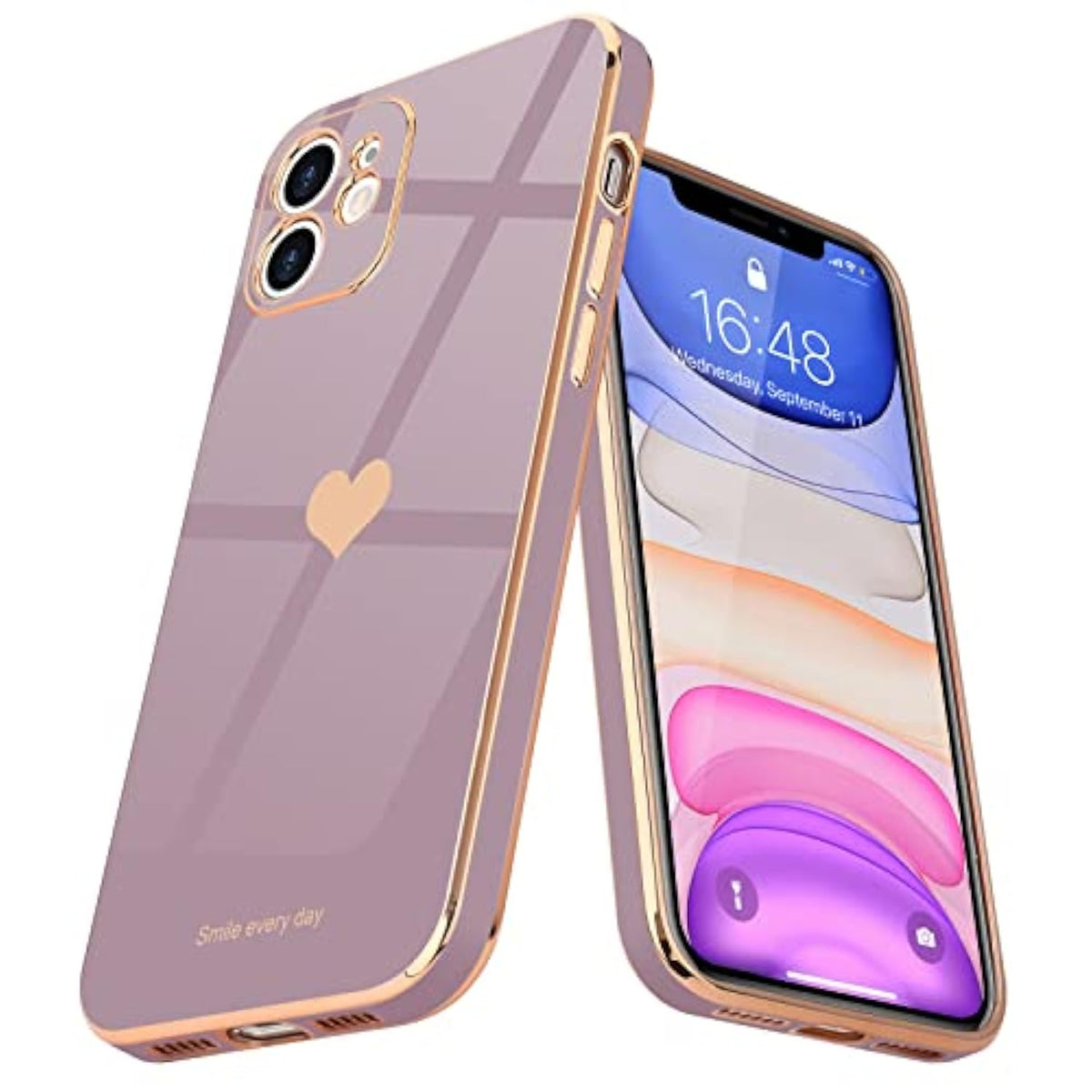 Compatible With Iphone 11 Case For Women Girl Cute Love Heart Luxury Bling Plating Soft Back Cover Full Camera Protection Bumper Silicone Shockproof Phone Case, Lavender