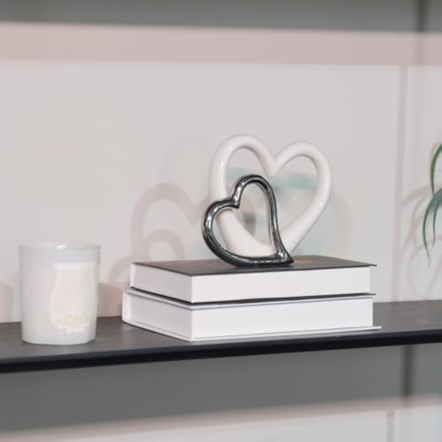 Lcdecohome Valentine Decorations - Double Heart Sculpture Table Ornaments Anniversary Couple Gift For Her Home Decor Ceramic Heart Sculptures Figurine 7.5 * 1.75 * 6 Inch