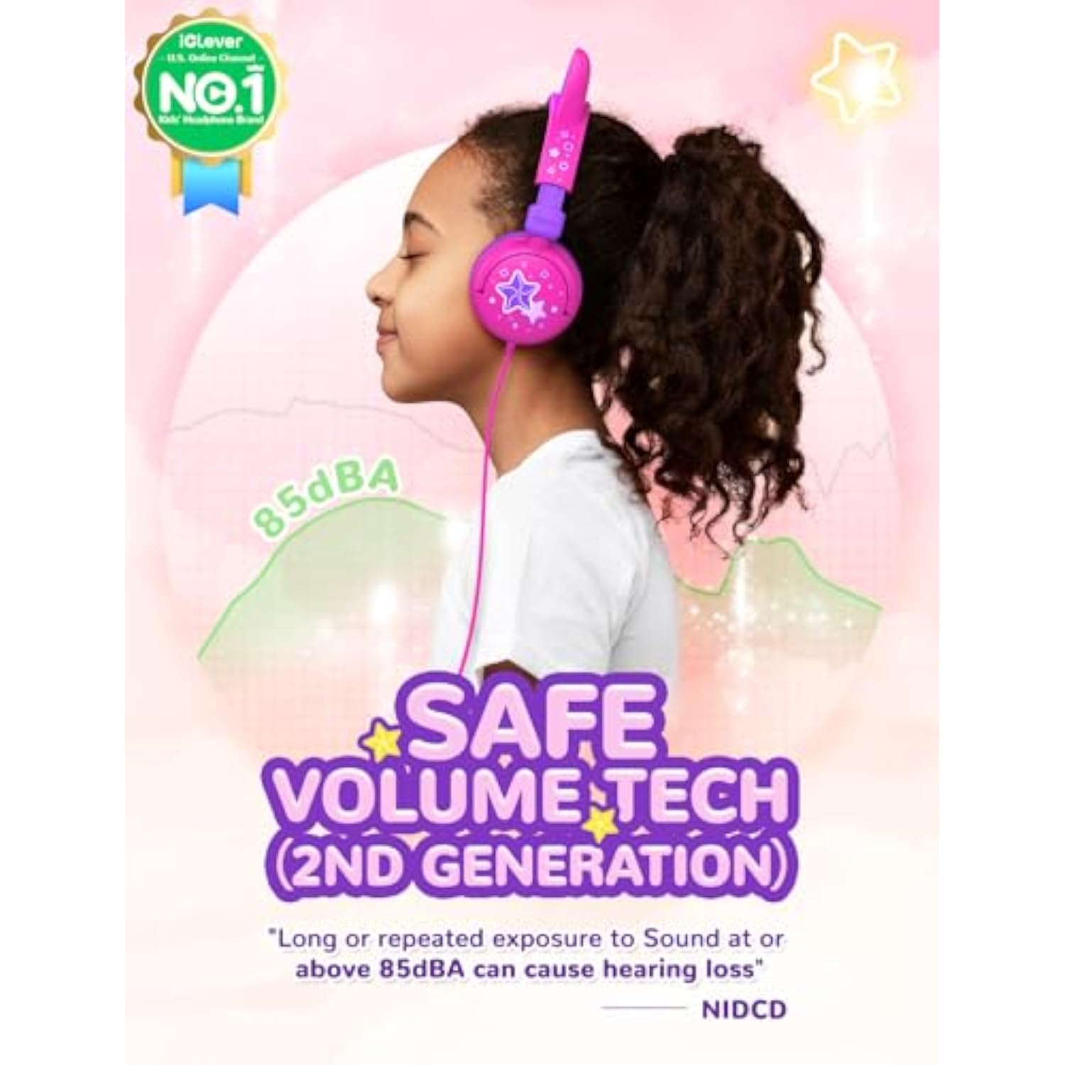 iClever Kids Headphones Cat Ear, LED Light Up, 85dBA Safe Volume, Stereo Sound