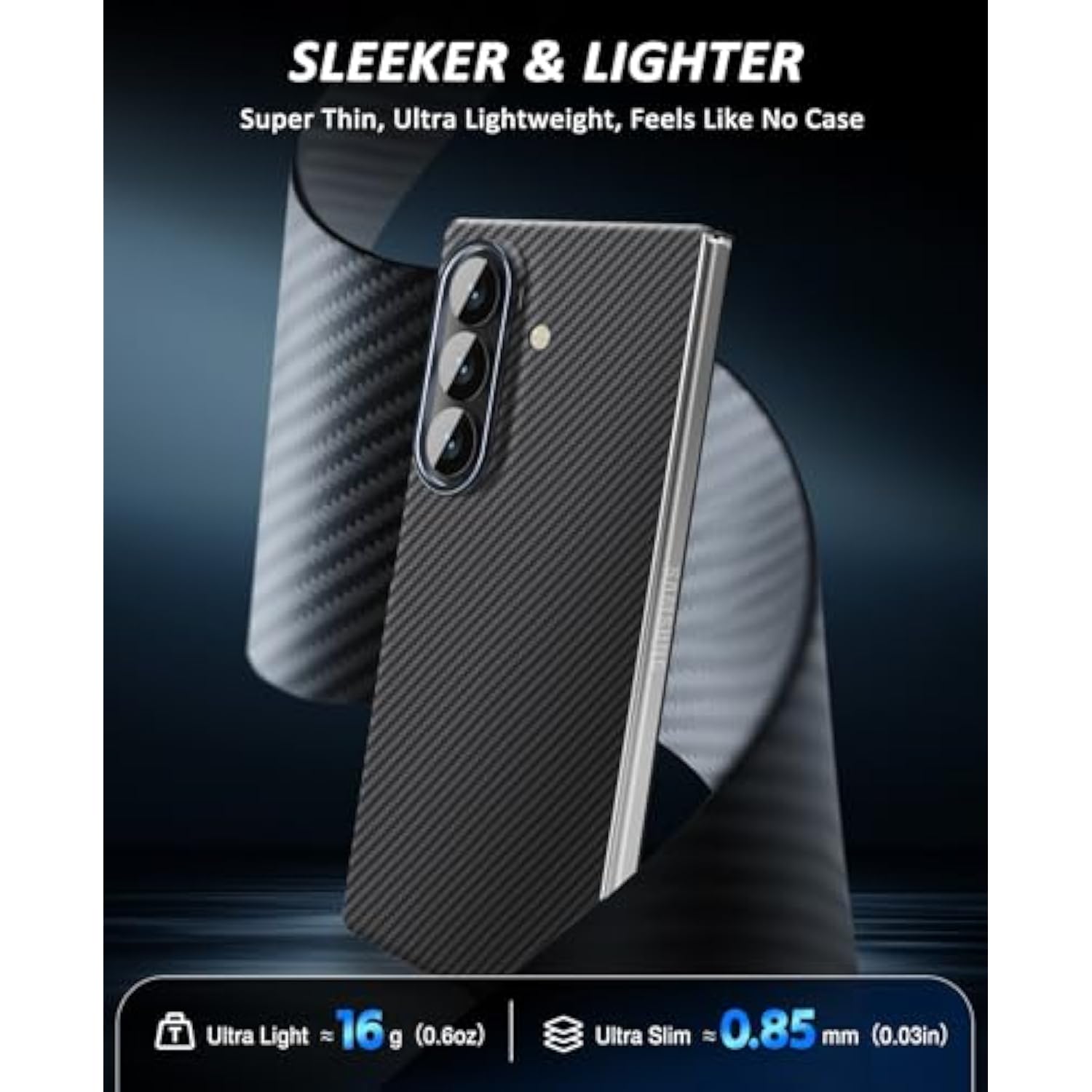 For Samsung Galaxy Z Fold 7 Case, Carbon Fiber Case For Z Fold 7, Ultra Slim & Thin Minimalist Protective Phone Cover, No-Case Feeling, Sturdy 600D Aramid For Support Wireless Charging (Matte Black)