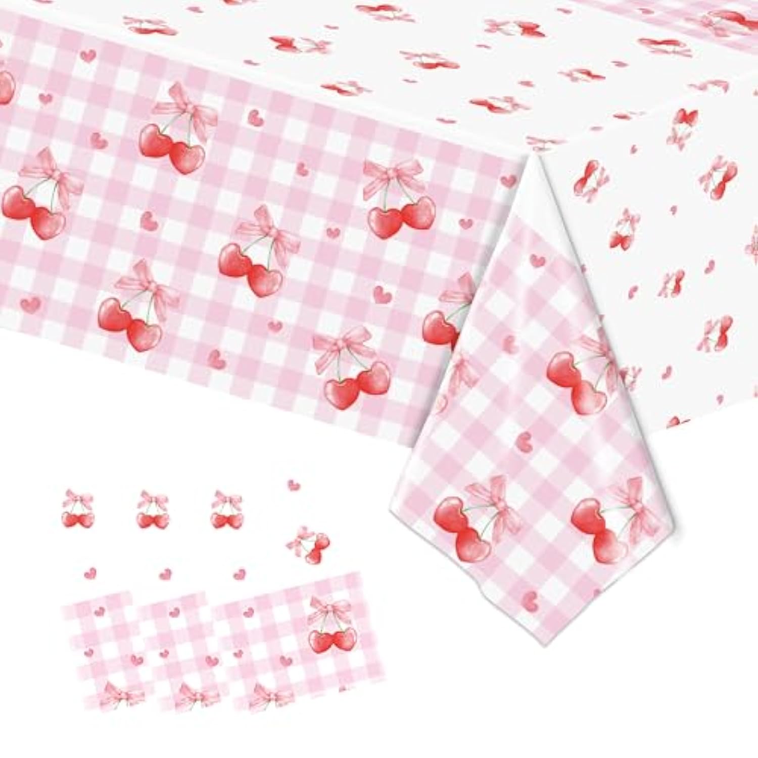 3Pcs Cherry Tablecloth Birthday Party Decoration, Cherry Plastic Tableclothes Disposable Waterproof Rectangle Bow Favor Tablecovers For Birthday Baby Shower Bridal Bachelorette Party Decor Supplies