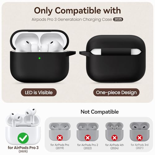 for AirPods Pro 3 Case (2025),Soft Silicone Protective Cover Compatible with  AirPods Pro 3rd Generation Case with Cleaning Kit for Women