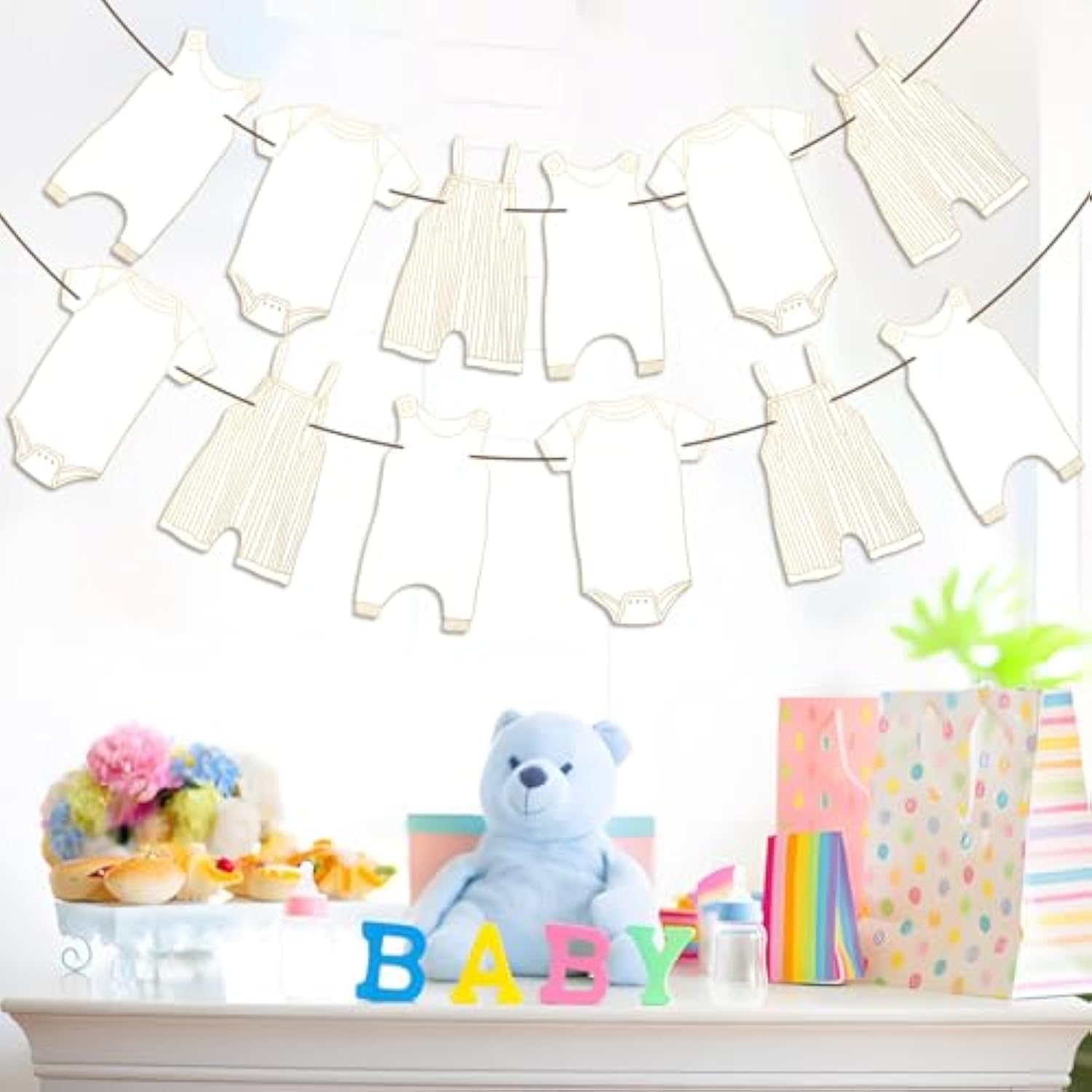 12Pc Neutral Baby Shower Bunting: Gold Banner for New Baby Party Decor