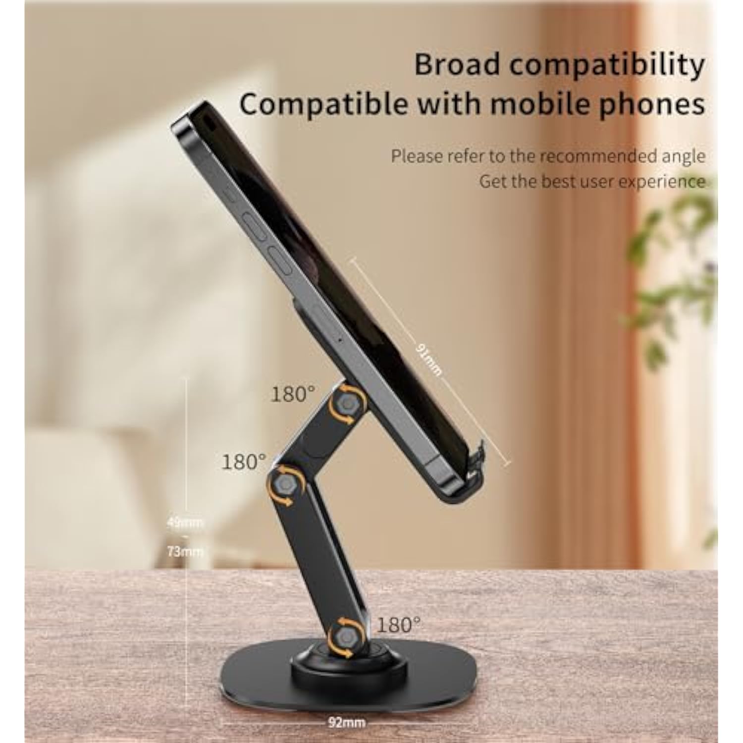 360° Cell Phone Stand For Desk, Cell Iphone Holder For Desk Foldable Office Desk Phone Stand For Video Recording Adjustable Travel Phone Mobile Stand For All Smartphones,Iphone,Ipad,Switch(K69-Black)