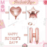 Happy Mother's Day Balloons, Rose Gold 16 Inches Mother Foil Letter Balloons with Star Heart Balloon for Mother's Day Mom Birthday Appreciation Baby Shower Family Celebration Party Decoration Supplies