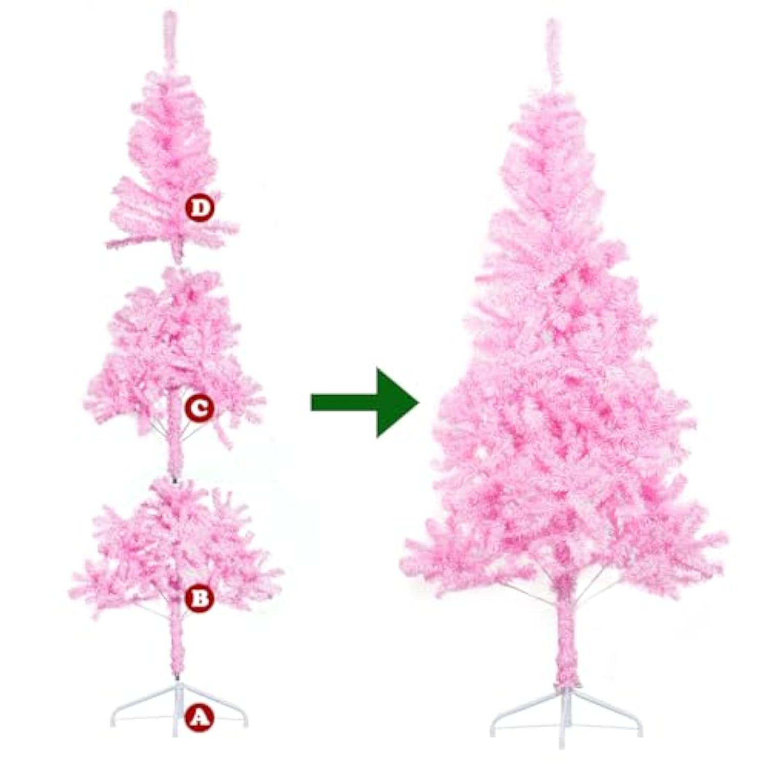 6Ft Artificial Half Christmas Tree With Lights Green Easy To Assemble,Comes With A Sturdy Metal Stand Space Saving, For Christmas Corner Decorations And Christmas Party Decorations (Pink)