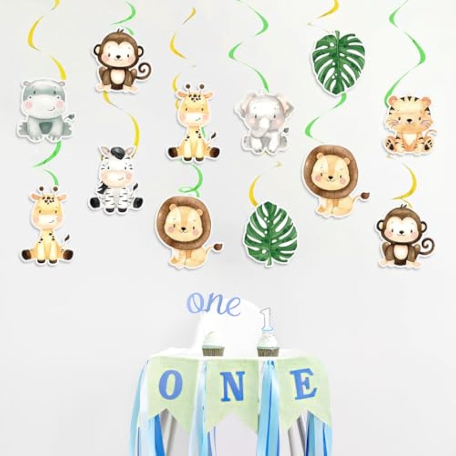 Wild One Hanging Swirls Ceiling Streamers Decorations For Boys Kids 24Pcs Jungle Safari Animal Birthday Party Decoration Baby Shower Party Supplies Room Decor