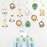 Wild One Hanging Swirls Ceiling Streamers Decorations For Boys Kids 24Pcs Jungle Safari Animal Birthday Party Decoration Baby Shower Party Supplies Room Decor