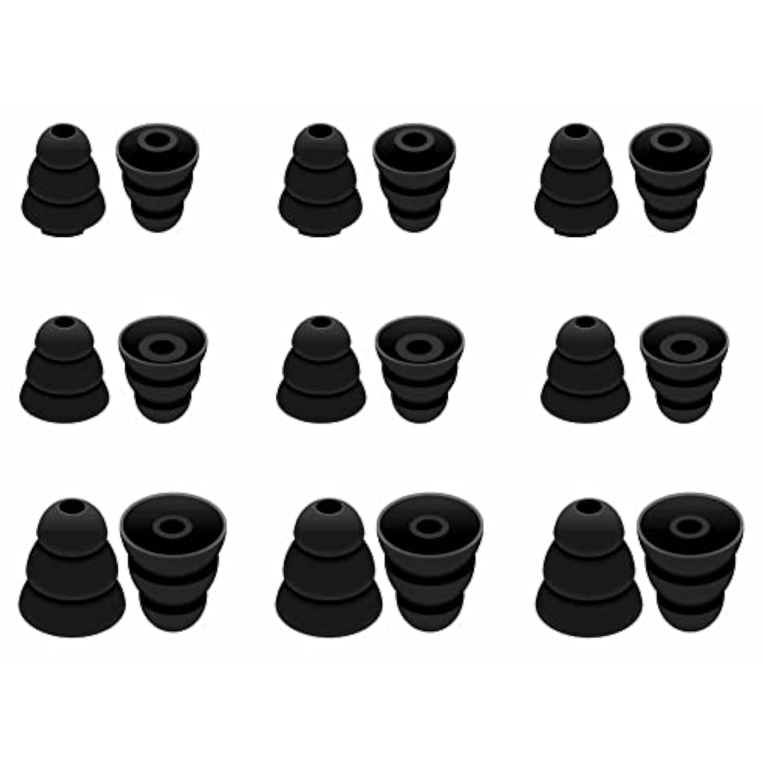 9 Pairs Noise Isolation Triple Three Flange Ear Tips Buds Plugs Gels Bud With 4Mm Inner Hole For Inside Diameter 4Mm-4.8Mm Earbuds In-Ear Earphones, S/M/L Black