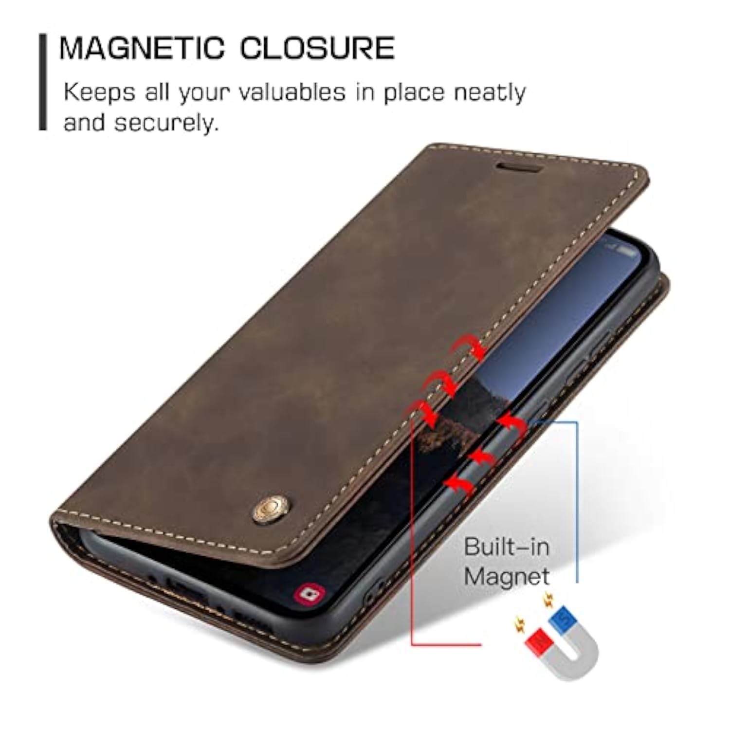 For Samsung Galaxy A54 5G Case Vintage Pu Leather Wallet Case Tpu Bumper Card Slots Hands-Free Kickstand Magnetic Closure Shockproof Flip Folio Case For Samsung Galaxy A54 5G - Coffee Brown