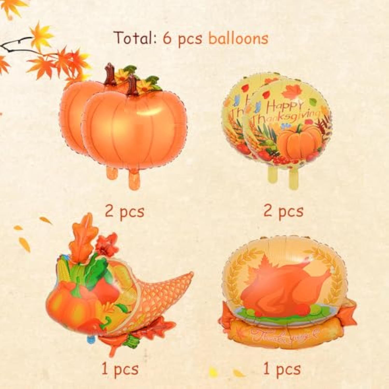 Thanksgiving Balloons Pumpkin Autumn Harvest Party Decorations 6pcs
