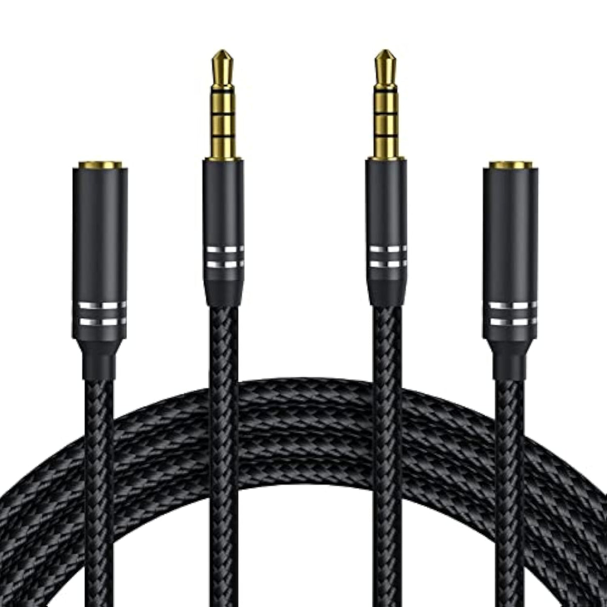 2 Pack 3.5Mm Headphone Extension Cable (4Ft/1.2M), 4 Pole Hi-Fi Stereo Sound Audio Cable, Nylon Braided Male To Female Aux Cord, Auxiliary Extender For All 3.5 Mm Enabled Devices - Black