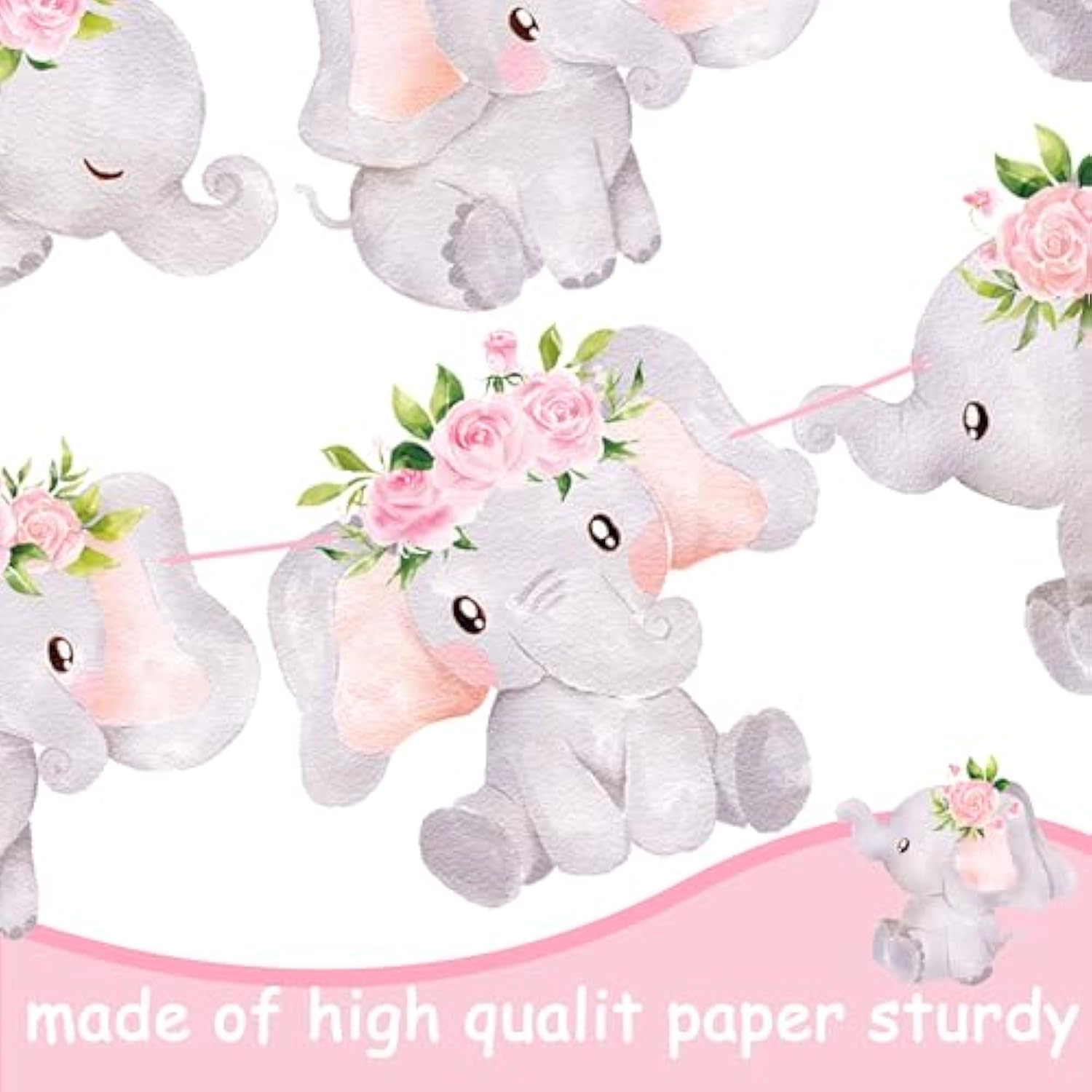 Elephant Party Banner 3Pcs Pink Baby Shower Decoration For Girl Floral Birthday Party Decoration Animals Themed Party Supplies