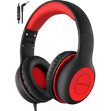 Kids Headphones Wired With Microphone, 85/94Db Volume Limit Headphones For Kids, Portable Wired Headphone With Shareport, Stereo Sound Foldable Headset For School/Tablet//Kindle, Black Red