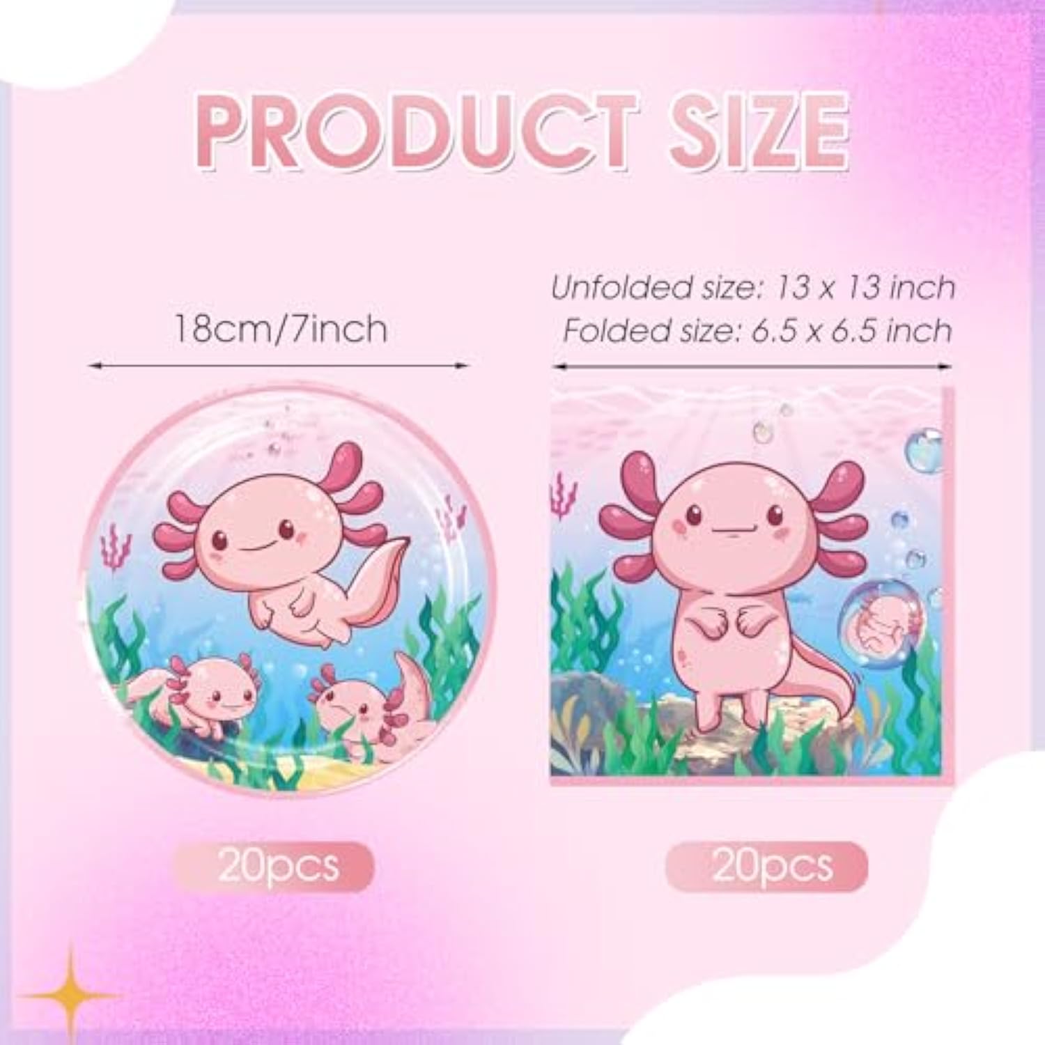 40Pcs Pink Cartoon Axolotl Birthday Party Decorations Reptile Animals Party Tableware Set Axolotl Party Paper Plates And Napkin?boys Girls Birthday,Baby Shower Axolotl Theme Party Supplies,Serve 20