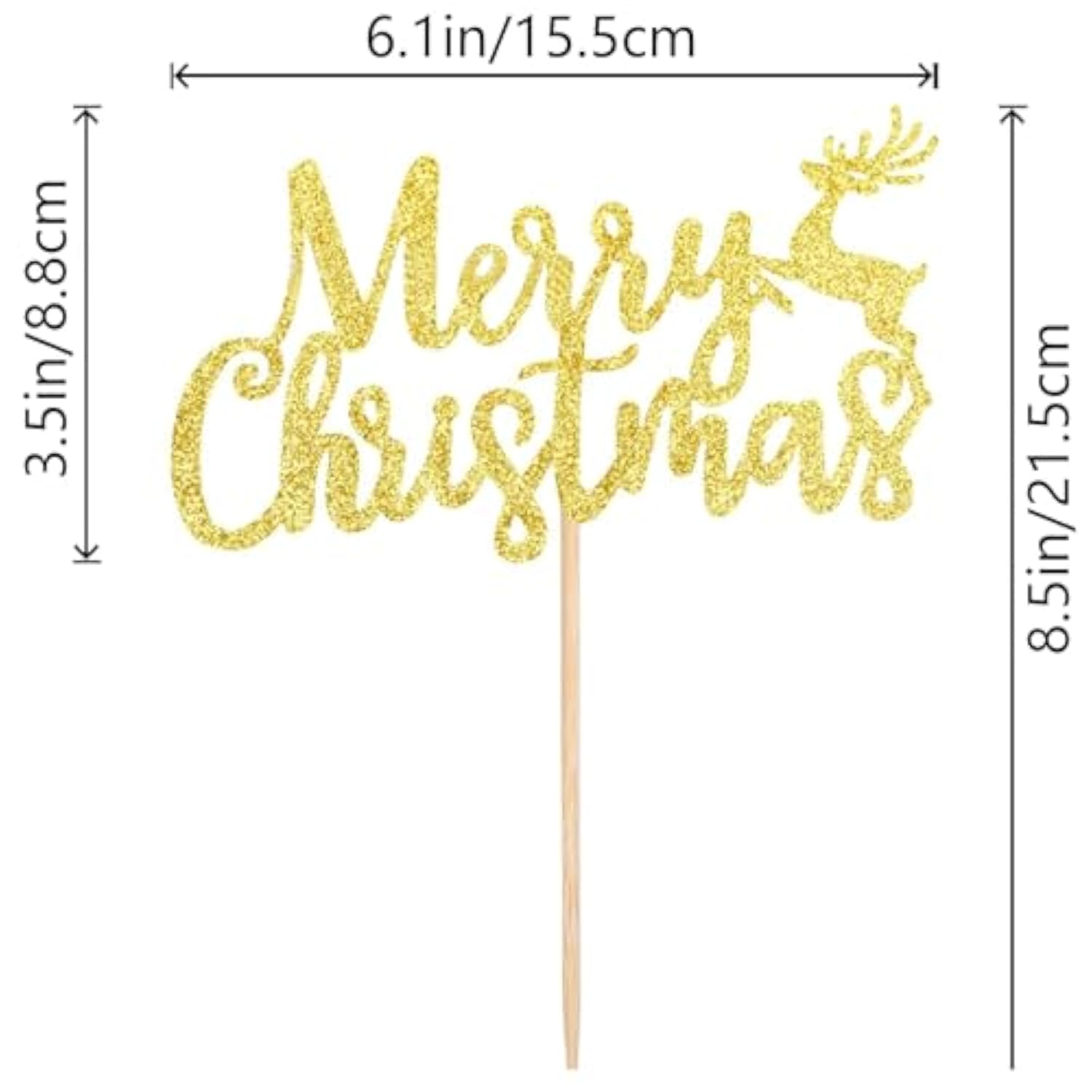 Gold Glitter Reindeer Merry Christmas Cake Topper Holiday Party Decor
