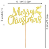 Gold Glitter Reindeer Merry Christmas Cake Topper Holiday Party Decor