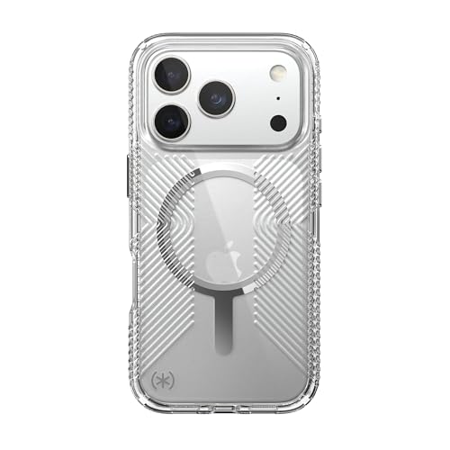 Speck Presidio Perfect Clear Grip for iPhone 17 Pro Case, MagSafe-Compatible, Slim Protective Case, Clear/Clear/Silver