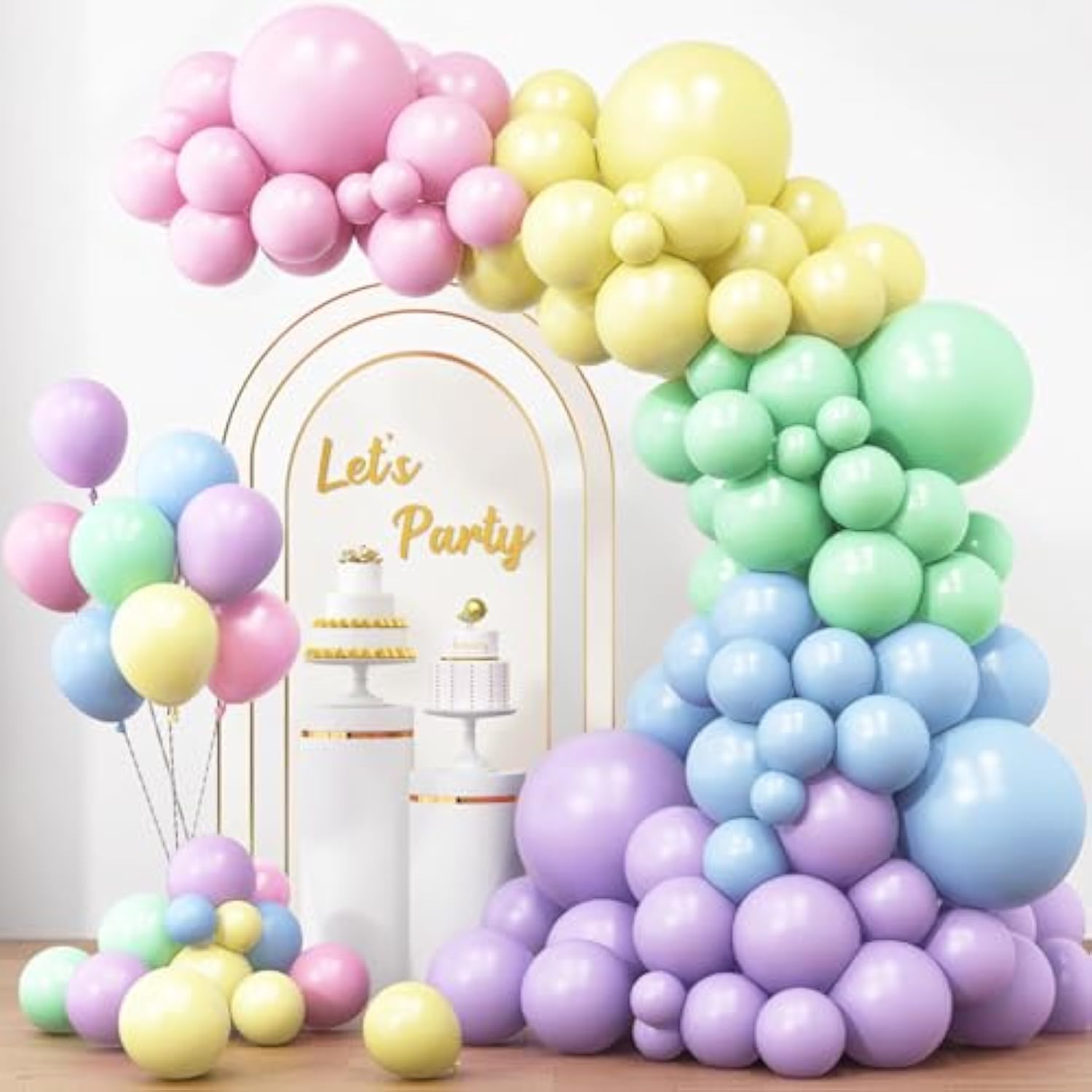 154Pcs Pastel Balloons Different Sizes 18 12 10 5 Inch, Latex Macaron Rainbow Balloons Arch Kit For Easter Themed Party Birthday Wedding Baby Shower Grad Anniversary Decoration