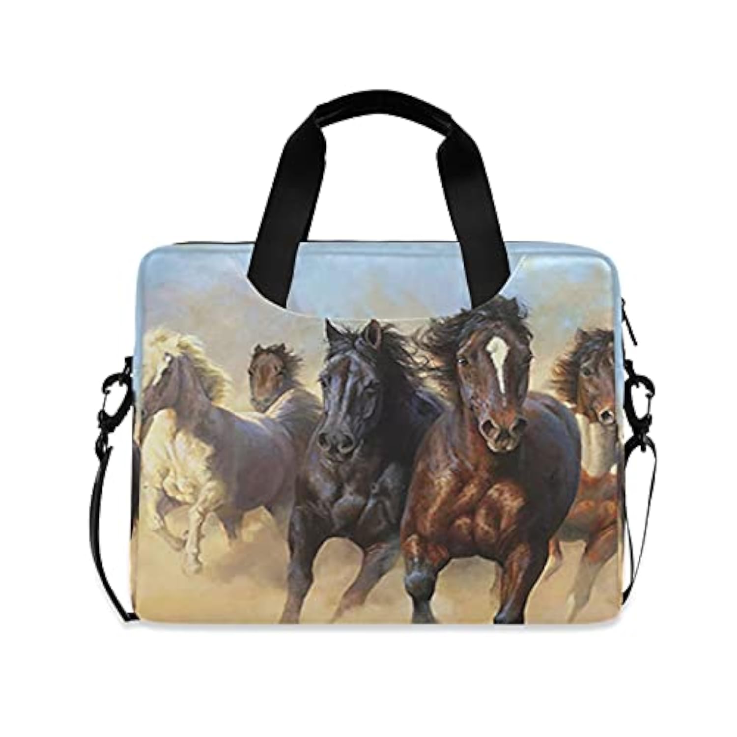 Running Horses Laptop Messenger Bag Case Sleeve Crossbody Briefcase For Men Women With Shoulder Strap Handle 13 14 15.6 Inch