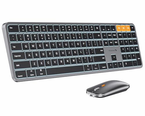 Backlit Bluetooth Keyboard And Mouse For Mac, Km100-A Full Size Wireless Keyboard Mouse For Mac, Multi-Device Rechargeable For Macbook Pro/Air, Iphone, Ipad, Space Gray