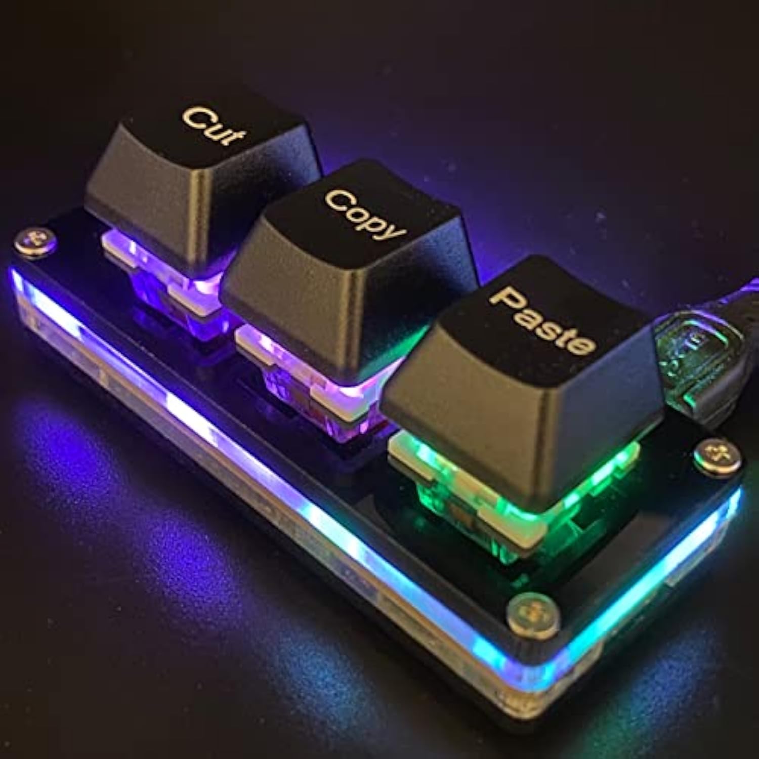 Mini 3-Key Cut Copy Paste Keyboard Ctrl X C V Shortcut One Handed Keyboard Rgb