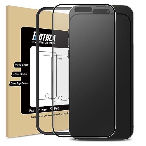 Matte Glass Full Coverage Screen Protector for iPhone 15 Pro 6.1-inch, Anti-Glare Anti-Fingerprint Black Edge Tempered Glass Film with Easy