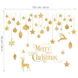 Golden Glitter Merry Christmas Wall Stickers With Reindeer, Metallic Xmas Wall Arts Removable Wall Decor For Holiday Party, Living Room, Restaurant