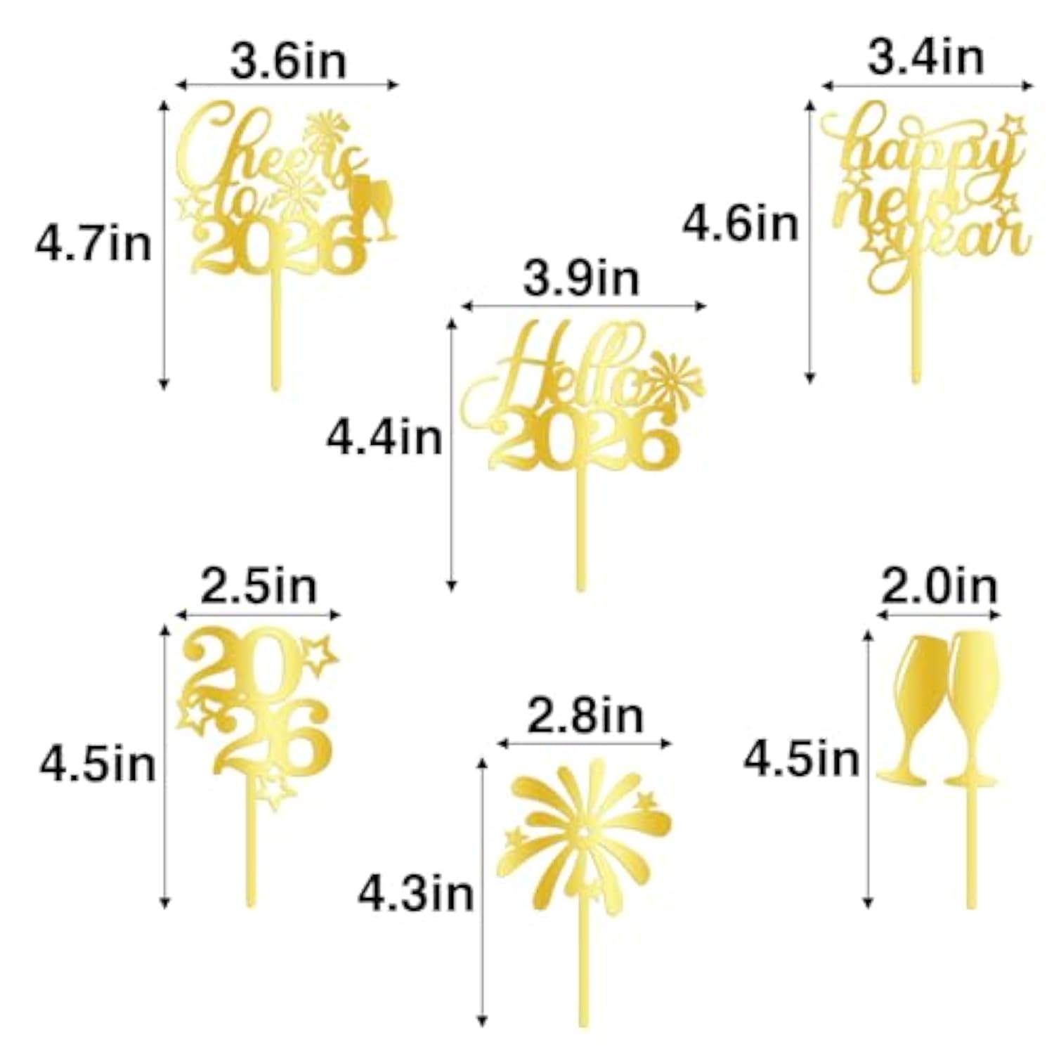 24pc Gold Acrylic 2026 New Year Cupcake Toppers