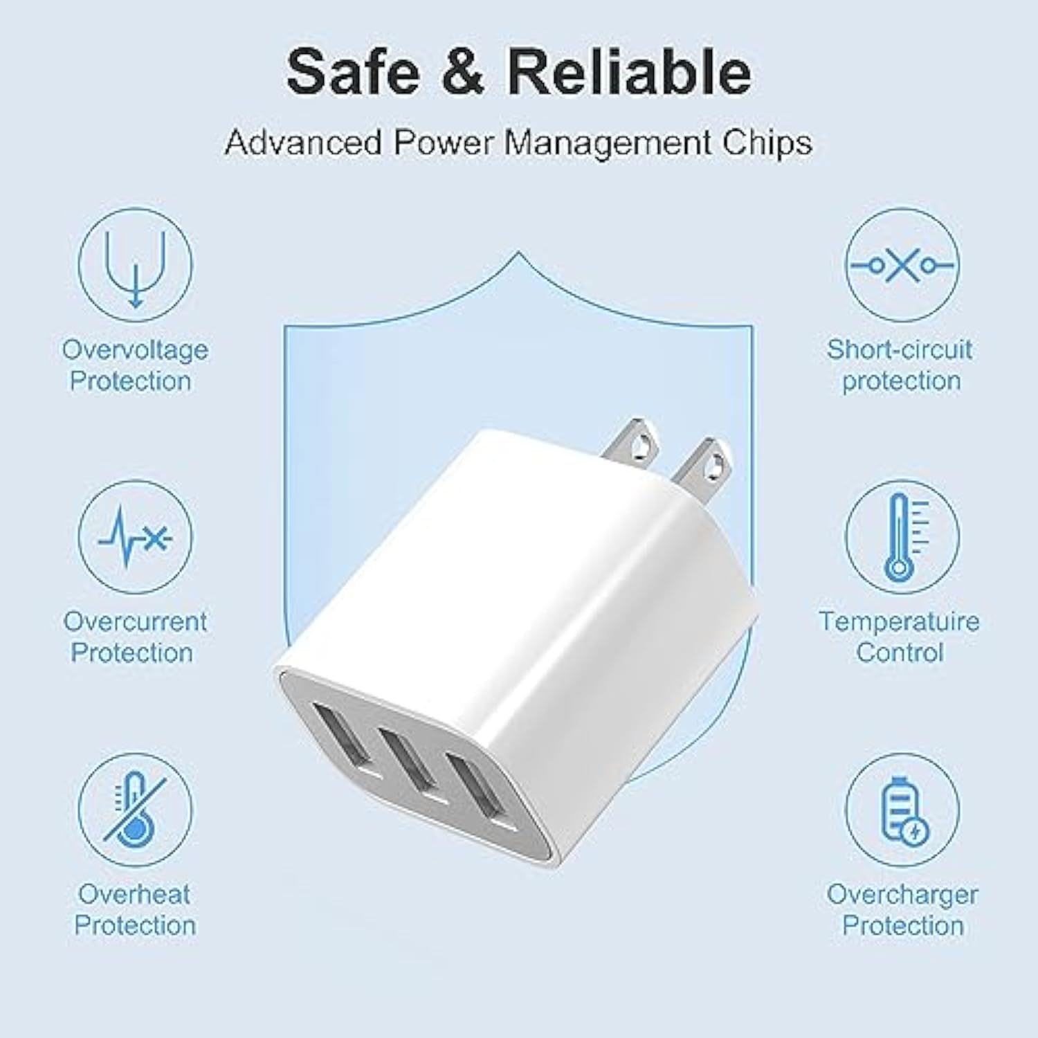 3-Port Usb Wall Charger, 3 Pack Compatible With Iphone 14/13/12/11 Pro Max, Mini, Se, Xr, Xs Max, Xs, X, 8 Plus, Ipad Pro, Air, Mini, Samsung Galaxy S5 S6 S7 Edge, Lg, Android And More