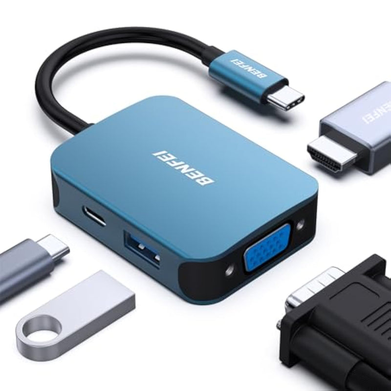 Benfei Usb C Hub 4-In-1, Usb Type-C To Hdmi Vga Adapter, Usb C To Usb Adapter, Usb Type-C Power Delivery, Compatible With 15 Pro/Max, Macbook Pro/Air 2023, Ipad Pro, Imac, S23, Xps 17