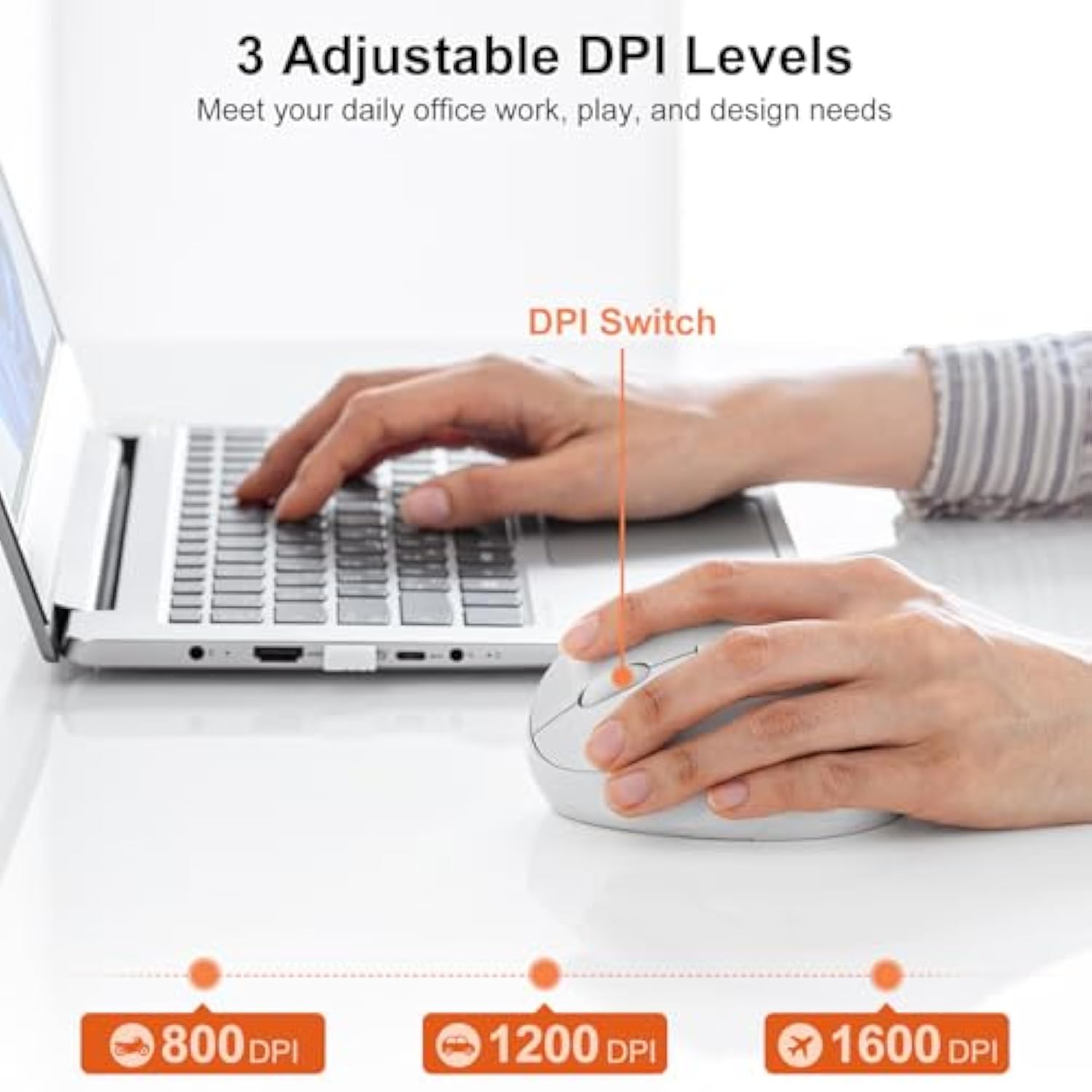 2.4G Wireless Left Handed Mouse, Ergonomic Left Hand Vertical Mouse For Small Medium Hands, 5 Buttons, 800/1200/1600 Dpi, Blue Led Sensor, Compatible With Laptop, Pc, Mac, Windows, White