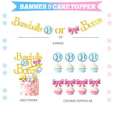 Baseball Or Bows Gender Reveal Decorations, 171 Pcs Boy Or Girl Gender Reveal Decorations Backdrop Balloon Garland Banner Tablecloth Cake Cupcake Topper Box Cutout Poster Sash Pink Blue