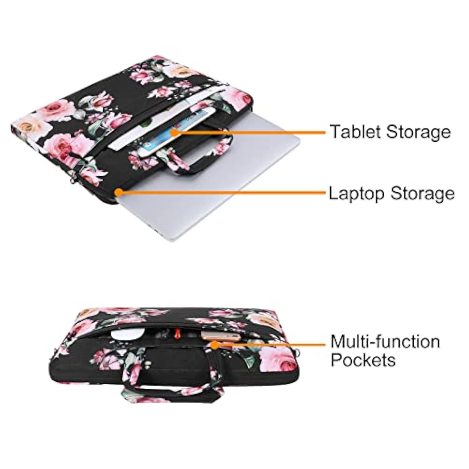 MOSISO Laptop Shoulder Bag Compatible with MacBook Air 15 inch M3 M2/Pro 16 M4 M3 M2 M1 2025-2019, 15-15.6 inch Notebook, Lisianthus Flower Briefcase Sleeve with Belt, Black