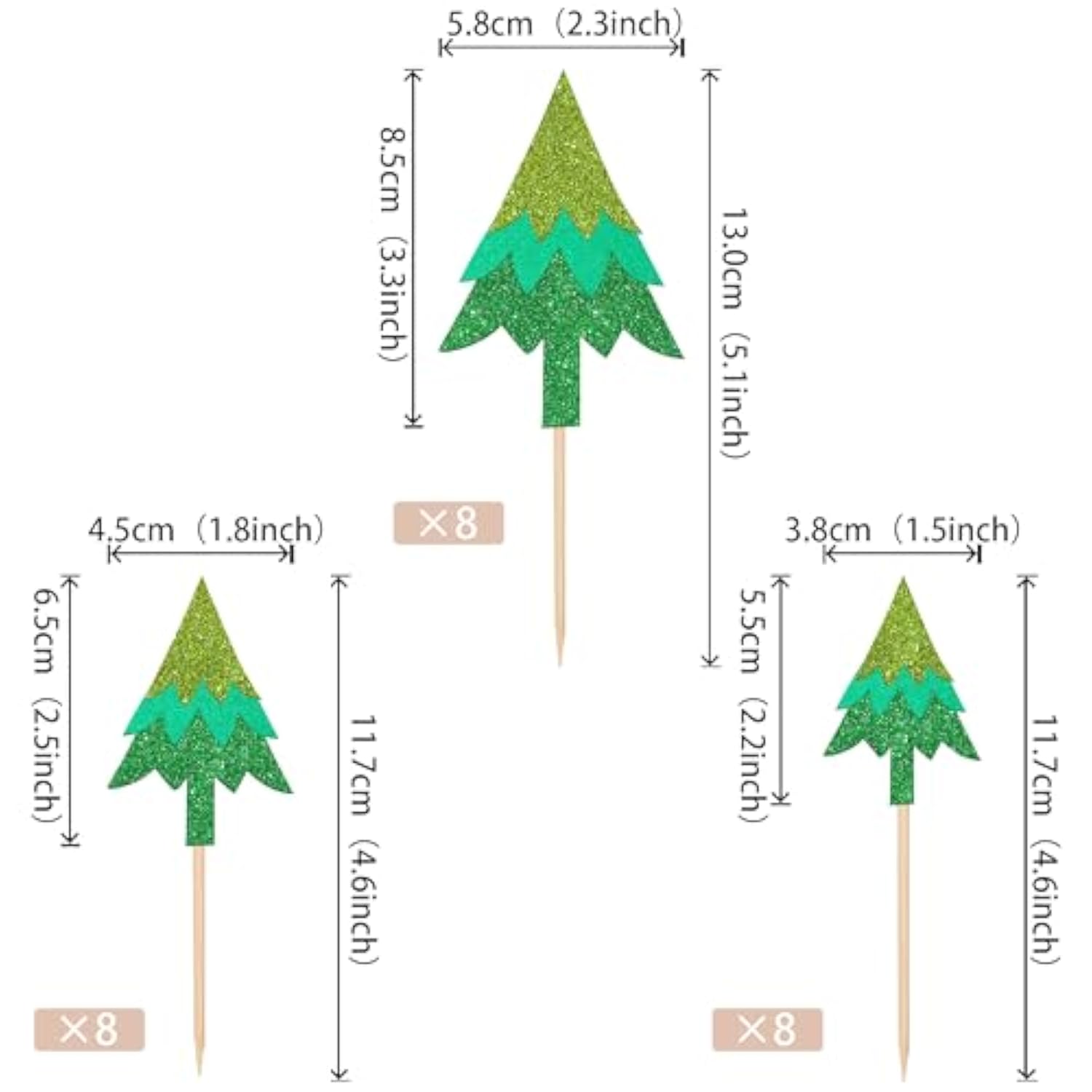 24pcs Christmas Tree Cupcake Toppers for Holiday Party Cake Decorations