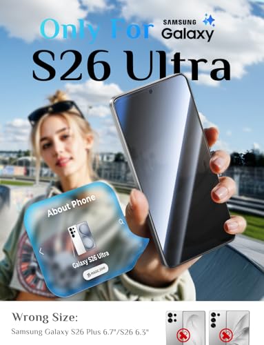 for  Galaxy S26 Ultra Privacy Screen Protector 6.9inch, 28°Anti Spy, Fast Easy Installation, Tempered Glass, Fingerprint Unlock, Bubble Free,