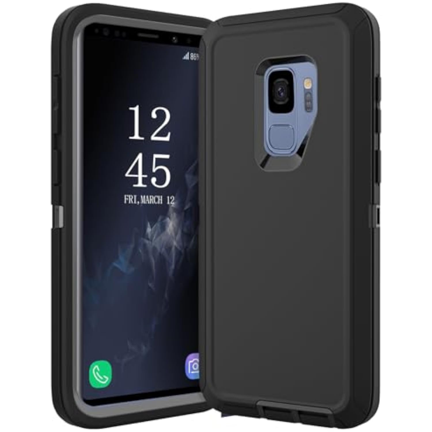 Heavy Duty Protective Case for Samsung Galaxy S9, 5.8 Inch, Black/Gray