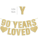 Pre-Strung Gold Glitter 90th Birthday Banner for Men and Women Party Decor
