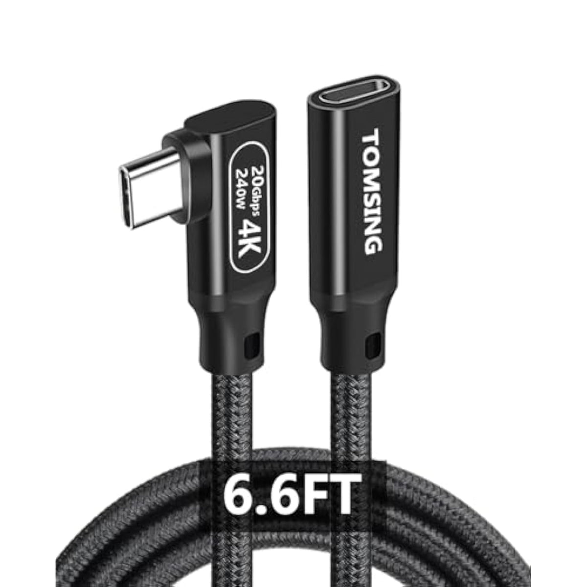 Right Angle Usb C Extension Cable?240W/20Gbps/4K@60Hz?,6.6Ft,Type-C Male To Female,Extension Charging & Sync For Playstation, Xbox, Flash Drive, Printer, Camera And More?Black?