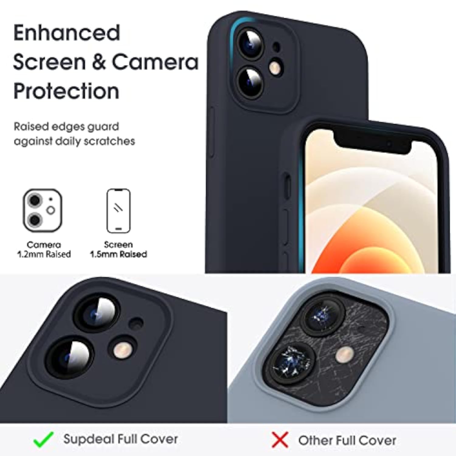 Liquid Silicone Case for iPhone 12 Mini, 4 Layer Phone Case Protective Cover with Camera Protection, Anti Fingerprint, and Wireless Charging, 5.4", Black