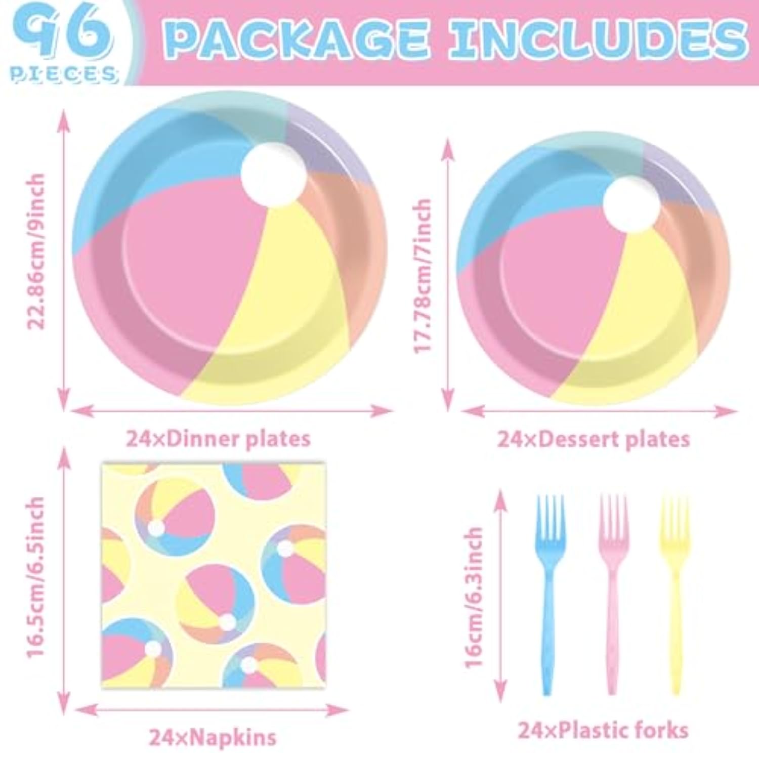96Pcs Summer Macaron Beach Ball Party Paper Plates And Napkins And Forks Set For Macaron Beach Ball Party Paper Plates Disposable Decor Summer Parties Set For Kids Birthday Gatherings Decorations