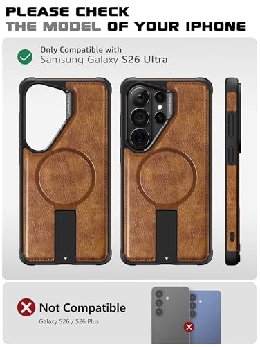 Strong Magnetic for  Galaxy S26 Ultra Case Leather,[Compatible with MagSafe], Adjustable Kickstand, Shockproof Protective Cover for
