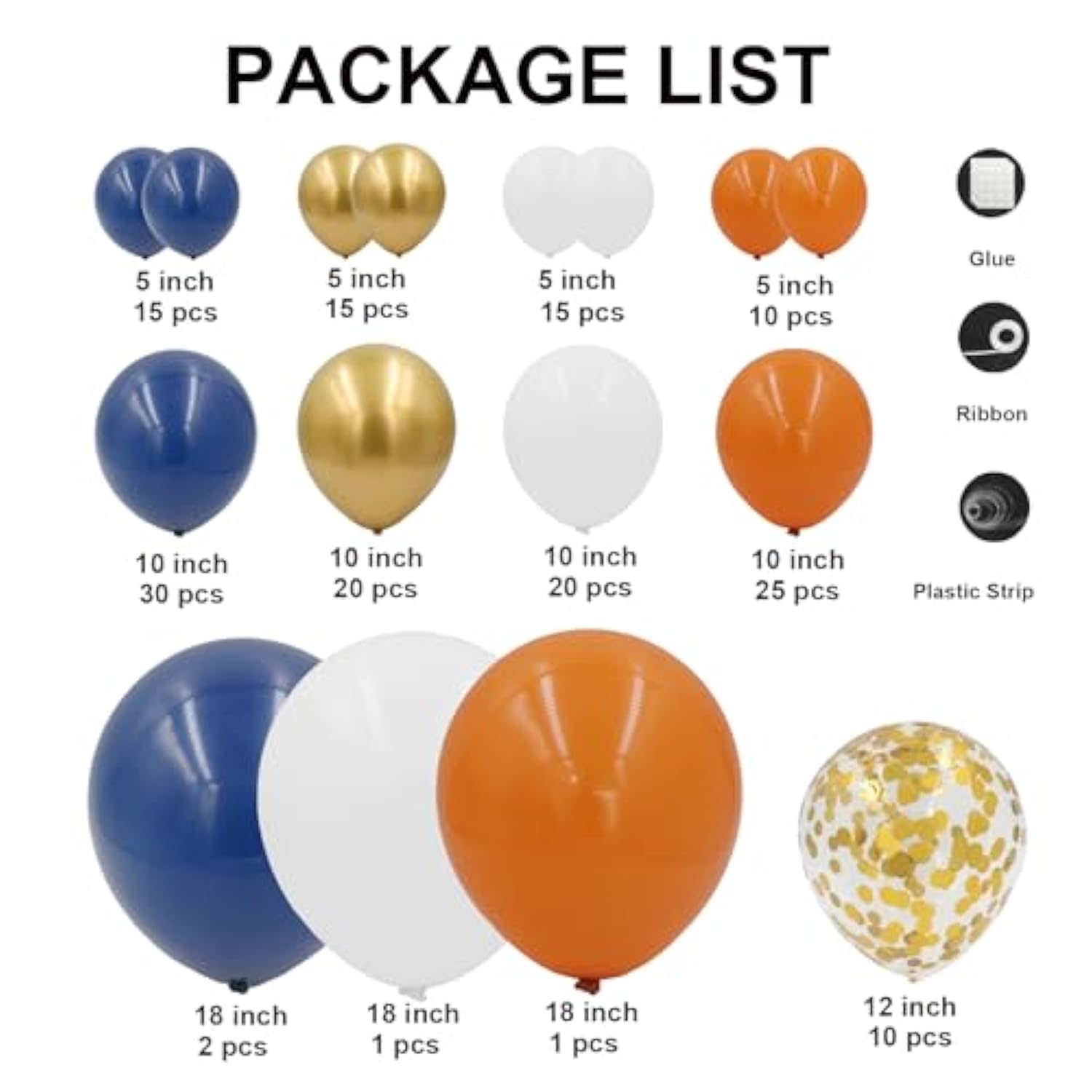 Orange Navy Blue Balloon Arch Kit 164PCS White Gold Confetti Balloons for Party