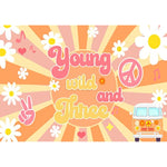 Young Wild And Three Decorations Girl, Three Groovy Birthday Party Decorations,Balloons, Backdrop Cake Topper, Sunglasses For Hippie Groovy 3Rd Birthday Party Decorations