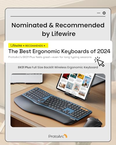 Backlit Bluetooth Ergonomic Keyboard, Ek01 Plus Full Size Wireless Split Keyboard With Dual Bluetooth And Usb, Cushioned Wrist Rest, Rechargeable, Compatible With Windows/Mac/Android, Blue