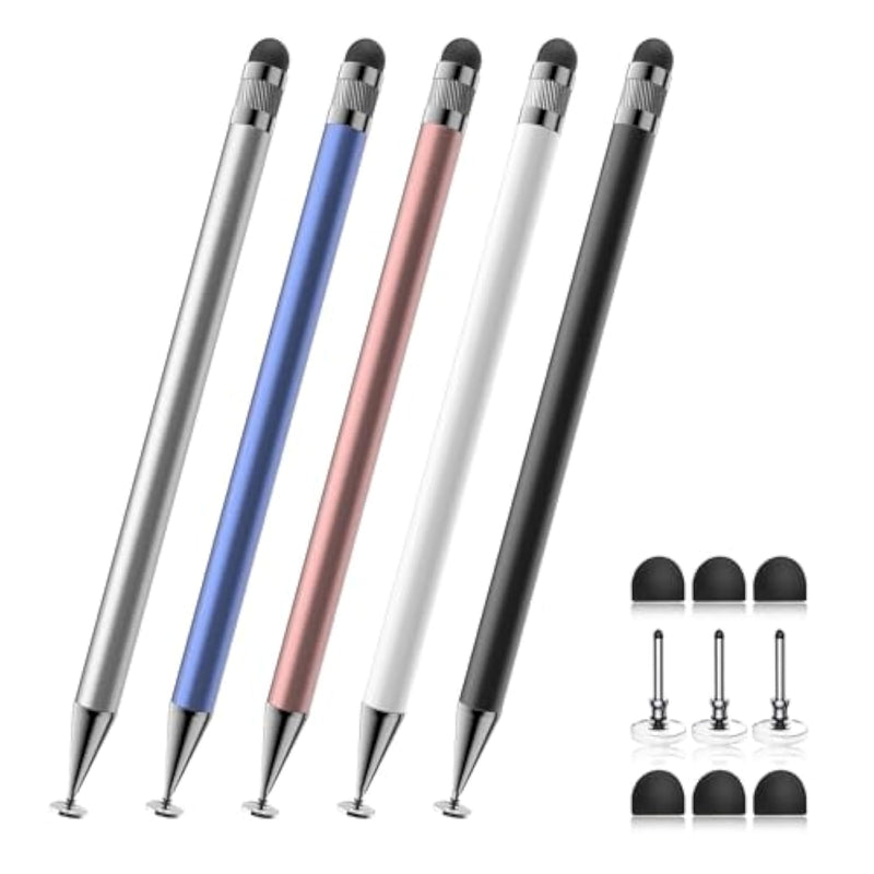 Stylus (5 Pcs), 2-In-1 Stylus Pen For Touch Screen, High Precision And Sensitivity, Suitable For Iphone/Ipad/Android Tablets, Compatible With All Touch Screens (Black/White/Blue/Rose Gold/Silver)