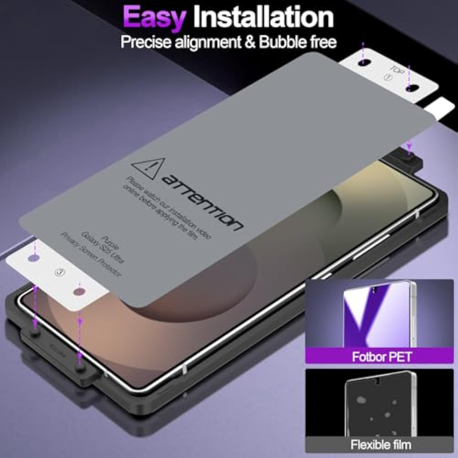 2 Pack For Samsung Galaxy S25 Ultra Privacy Screen Protector[Not Glass], Cool Purple Anti Spy Anti Blue Light 7H Hardness Film With Alignment Frame, Sensitive Unlocking Bubble Free Case Friendly