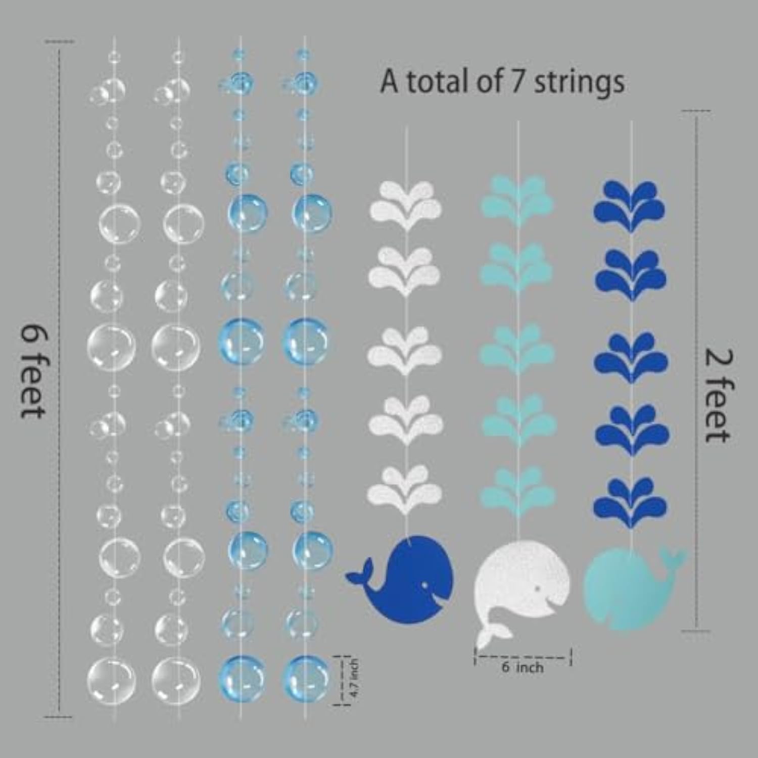 Blue Bubble Whale Garland Boy Baby Shower Ocean Garland Whale Theme Under The Sea Party Decorations Birthday Banner Marine Whale Party Streamers Beach Nautical 1St Birhtday Party Decor
