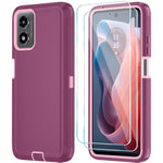 Phone Case For Motorola Moto G Play 2024 4G Case With Hd Screen Protector, Heavy Duty Shockproof & Dropproof 3-Layer Cover Phone Case For Moto G Play 2024 (Winered Pink)